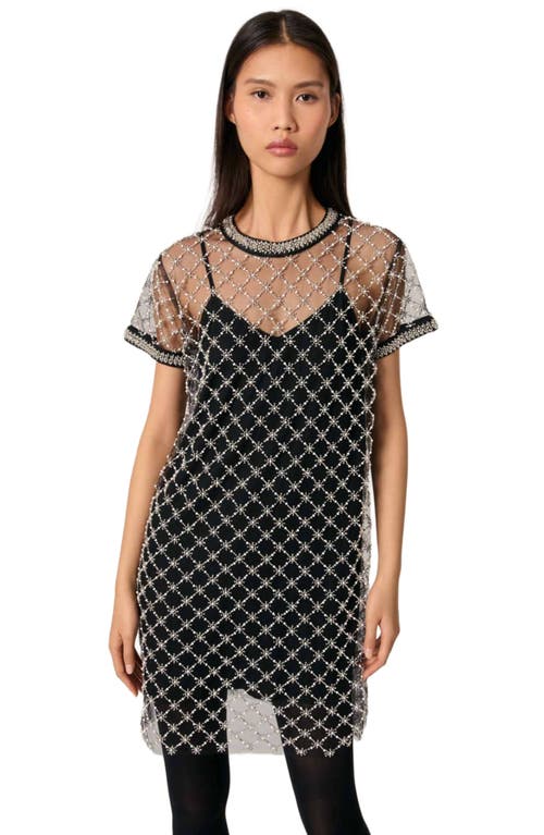 Maje Short Embroidered Tulle Dress In Black