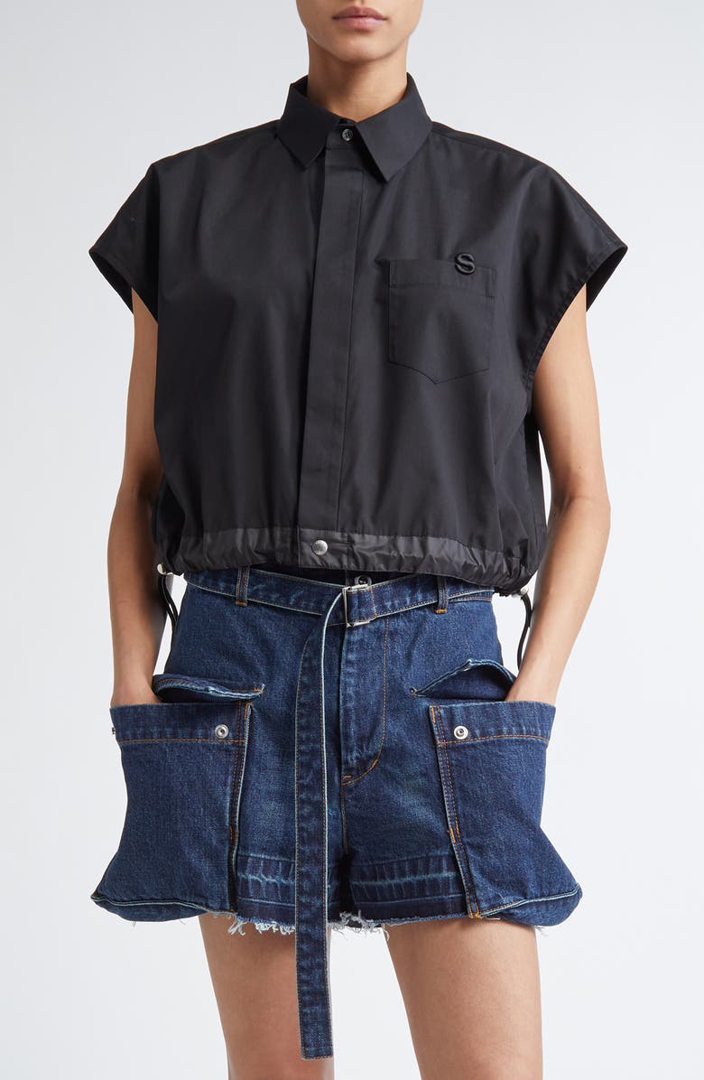 Sacai x Thomas Mason Mixed Media Top, Main, color, Black 001