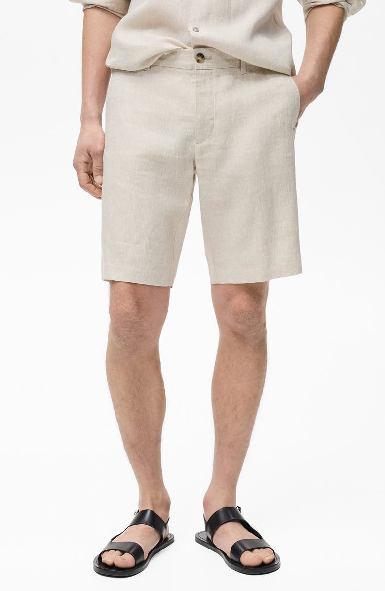 MANGO Slim Fit Flat Front Linen Bermuda Chino Shorts, Main, color, Ecru