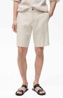 MANGO Slim Fit Flat Front Linen Bermuda Chino Shorts