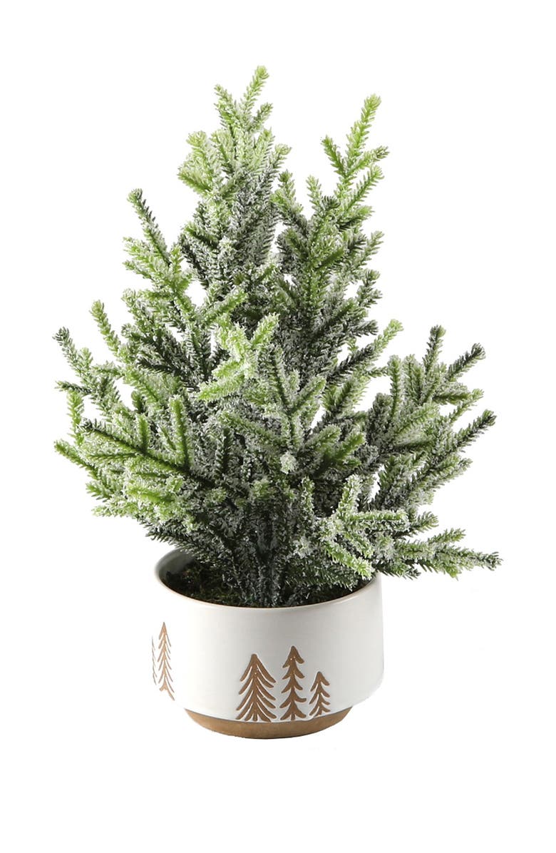 FLORA BUNDA 11.5" Frosted Xmas Tree in 4" Reversed Bowl Pot, Main, color, White