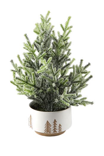 Flora Bunda 11.5in Frosted Xmas Tree In 4in Reversed Bowl Pot In Green