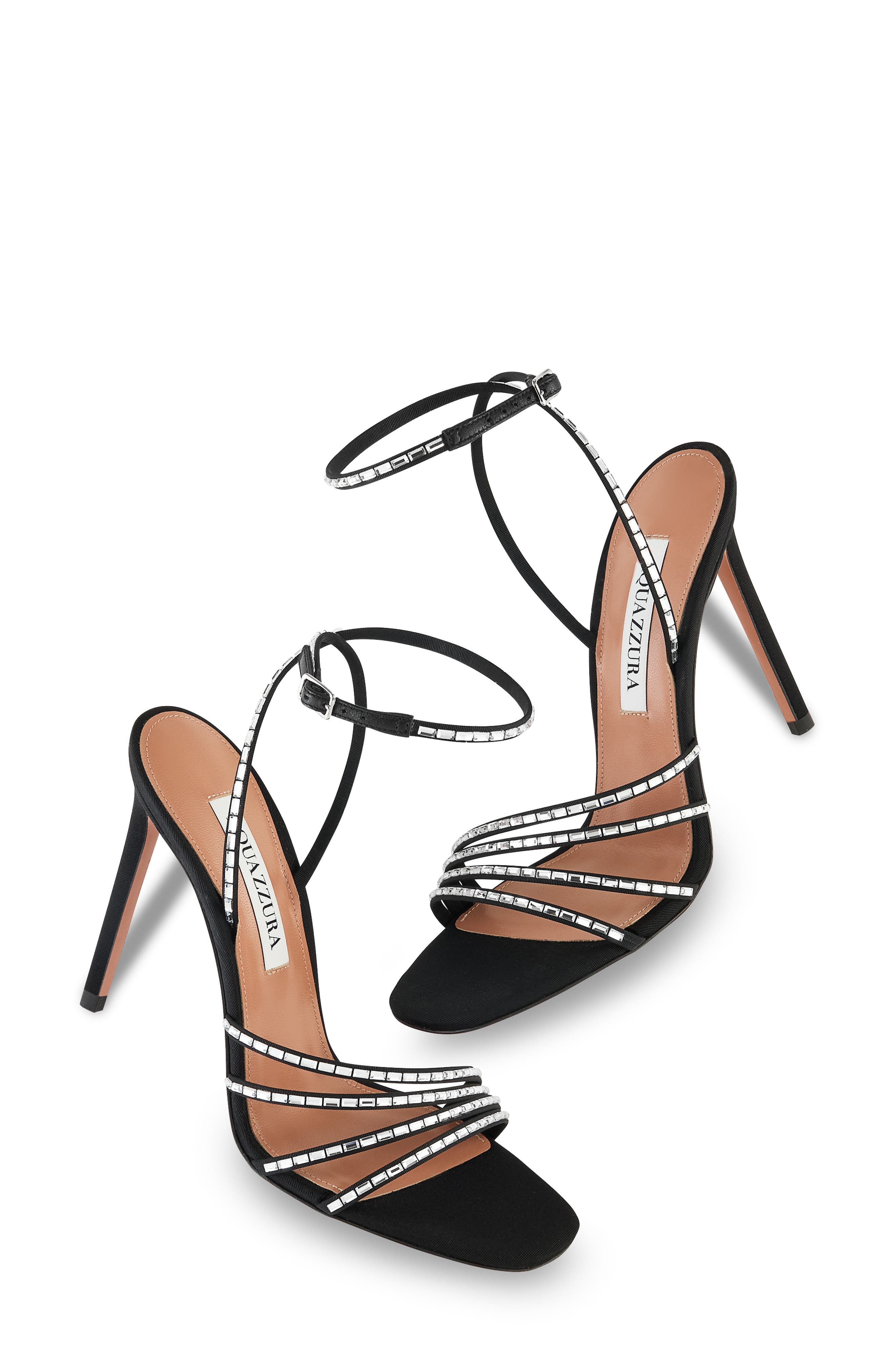 Aquazzura Mistica Crystal Embellished Ankle Strap Sandal, Alternate, color, Black