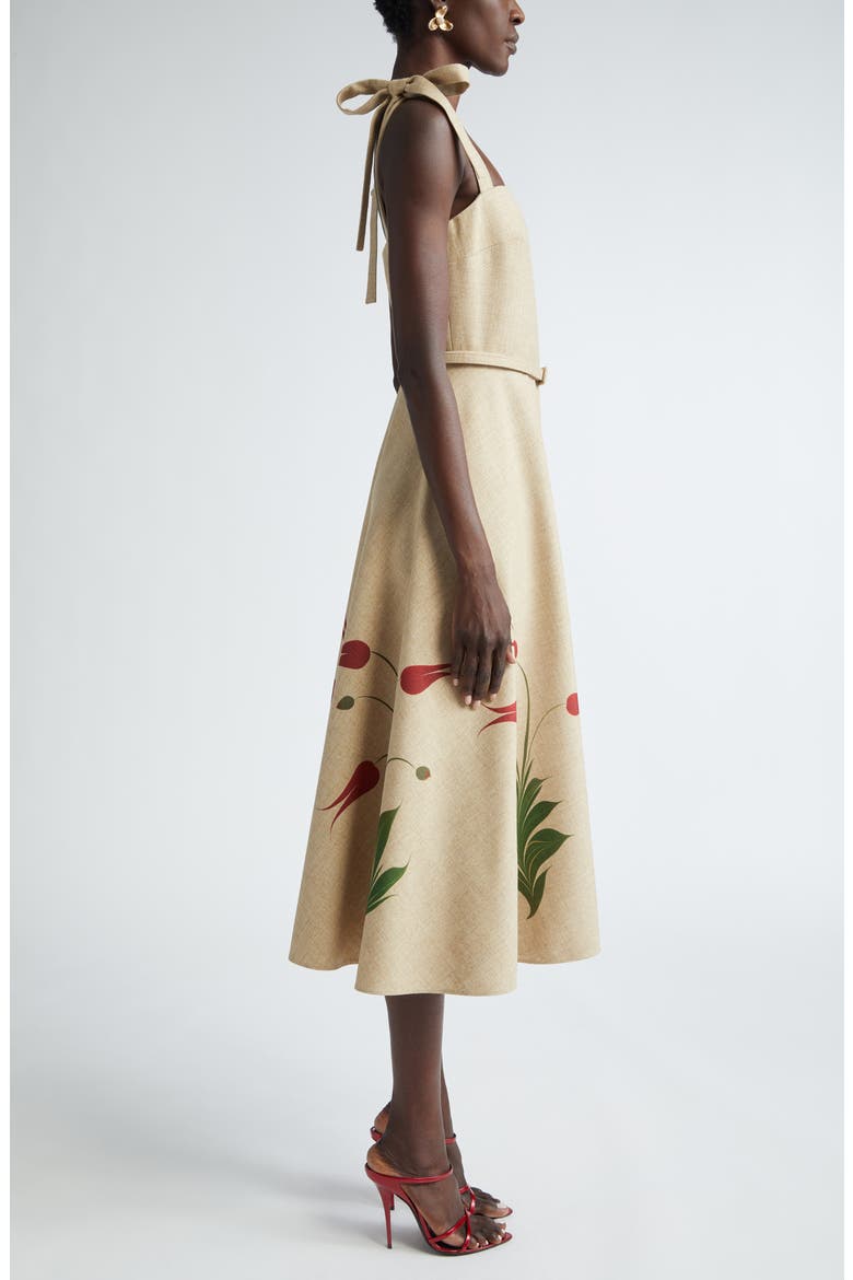 Marbled Tulip Print Belted Midi Sundress, Alternate, color, LINEN/ RED