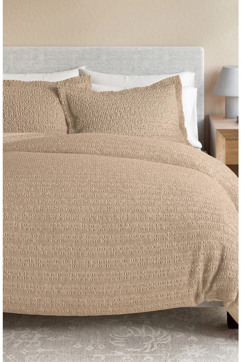 Reversible Honeycomb Waffle Cotton Duvet & Sham Set, Alternate, color, CAPPUCCINO