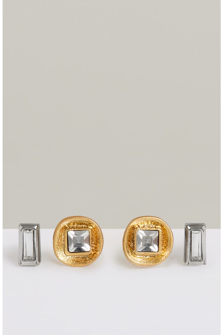 Mimi Micro Set of 2 Stud Earrings, Alternate, color, SILVER TN/ GOLD TN/ CRYSTAL
