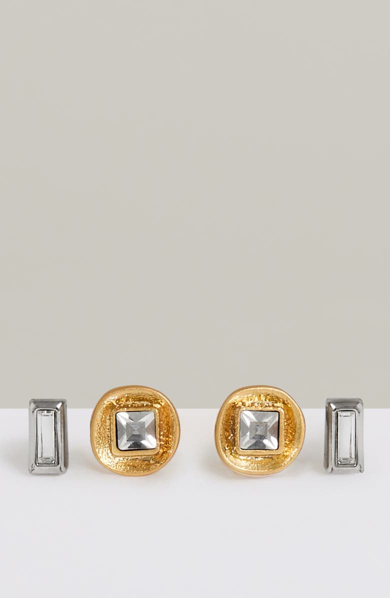 Reiss Mimi Micro Set of 2 Stud Earrings, Alternate, color, Silver Tn/ Gold Tn/ Crystal