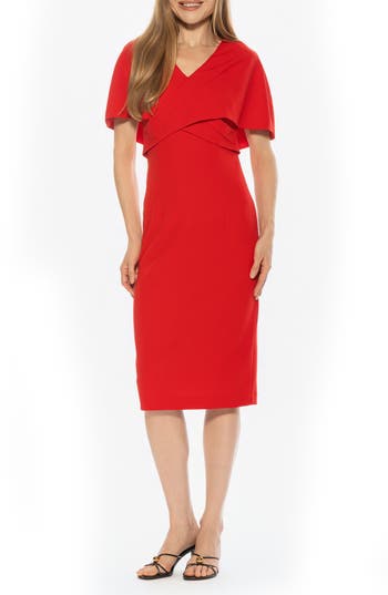 Alexia Admor Noor Wrap Bodice Midi Sheath Dress In Red