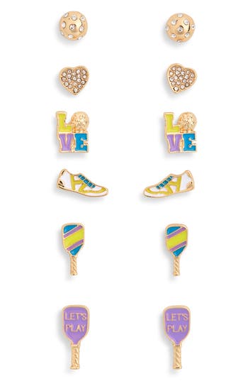 Leith Set Of 6 Pickleball Stud Earrings In Multi
