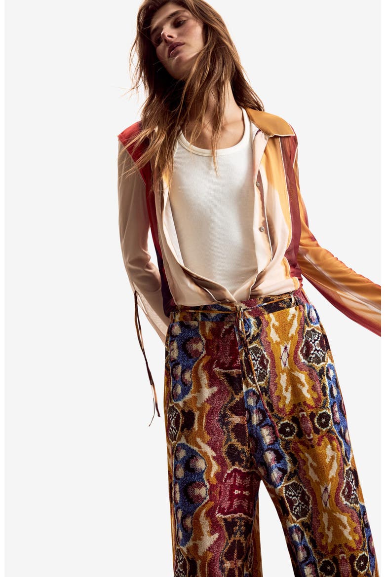 Mix Print Wide Leg Pants, Alternate, color, BURGUNDY MULTI