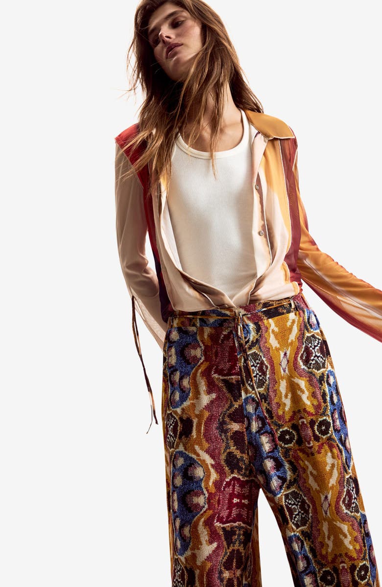 Desigual Mix Print Wide Leg Pants, Alternate, color, Burgundy Multi