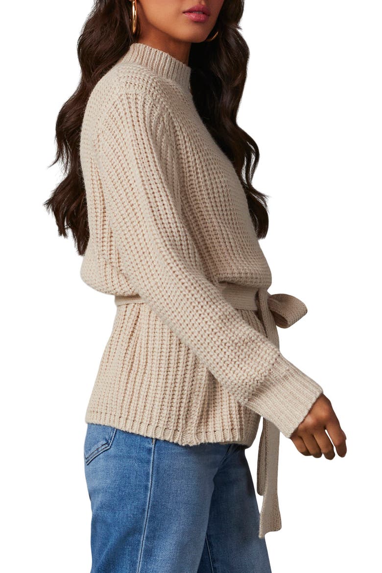 Wixson Rib Belted Mock Neck Sweater, Alternate, color, ECRU