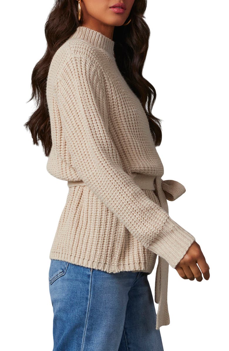VICI Collection Wixson Rib Belted Mock Neck Sweater, Alternate, color, Ecru
