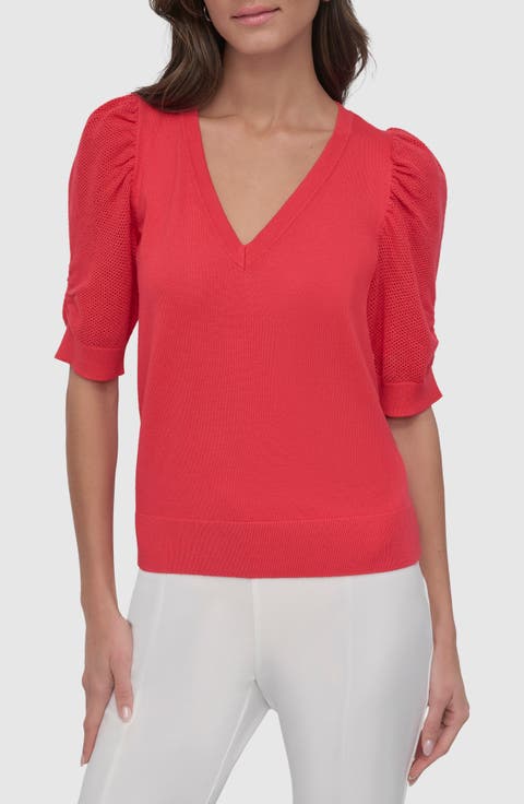 Puff Sleeve V-Neck Sweater