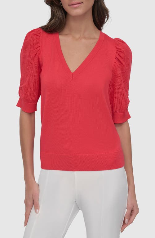 Dkny Women's Puff-sleeve V-neck Sweater In Watermelon