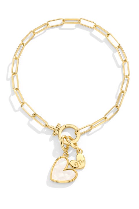 Mother Of Pearl Initial Heart Charm Bracelet