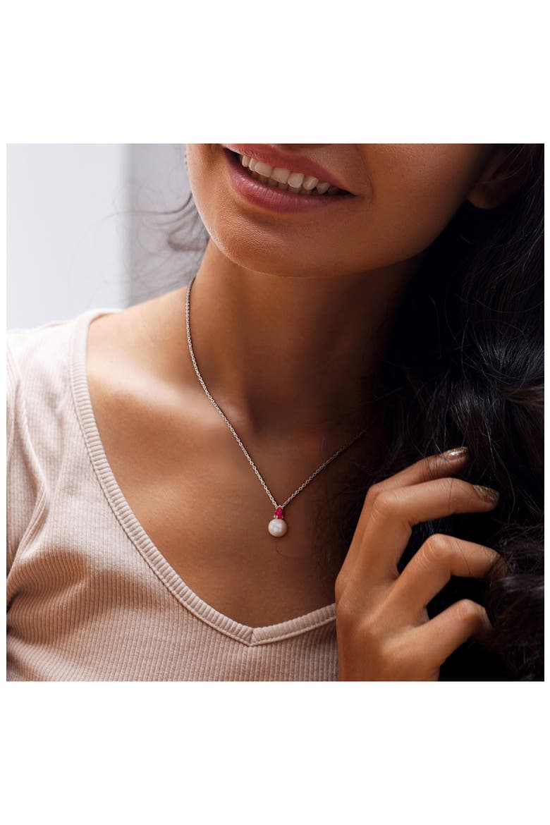 Lab Created Ruby & Freshwater Pearl Pendant Necklace, Alternate, color, RED