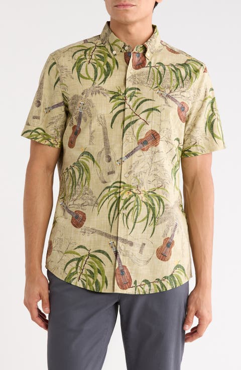 Kamaka Ukulele Short Sleeve Cotton Blend Button-Down Shirt