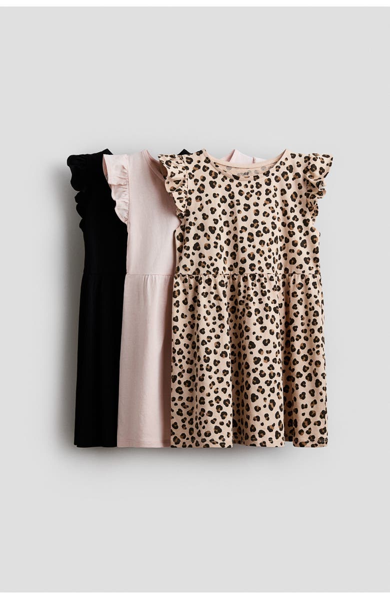 H&M 3-pack Flutter-sleeved Dresses, Main, color, Black/Leopard Print