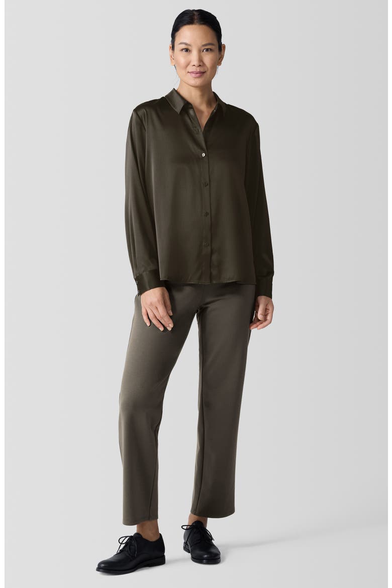 Classic Collar Stretch Silk Button-Up Shirt, Alternate, color, WREN