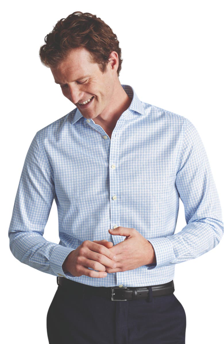 Charles Tyrwhitt Non-Iron Twill Check Shirt, Main, color, Cornflower Blue