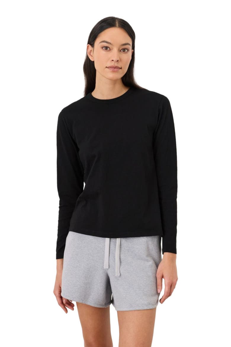 Organic Cotton Soft-Slub Essential Crewneck Long Sleeve Tee, Alternate, color, Black