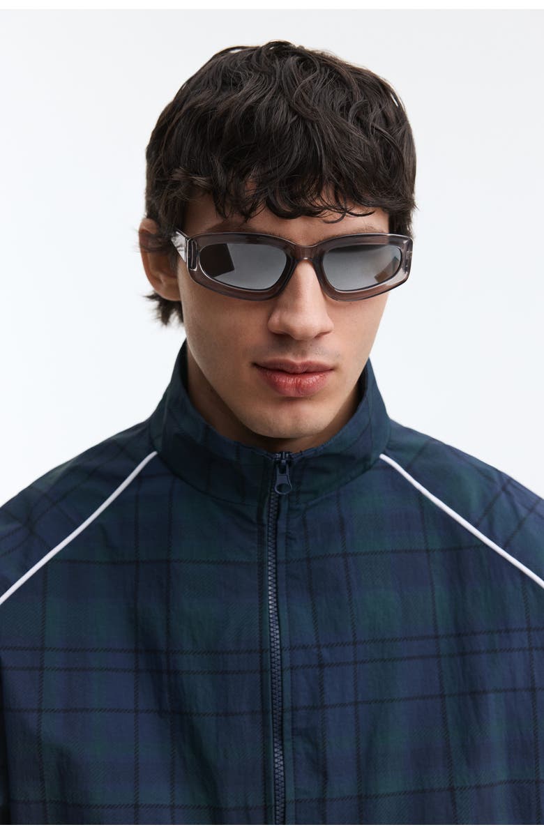 H&M Nylon track jacket, Alternate, color, Dark Blue/Plaid