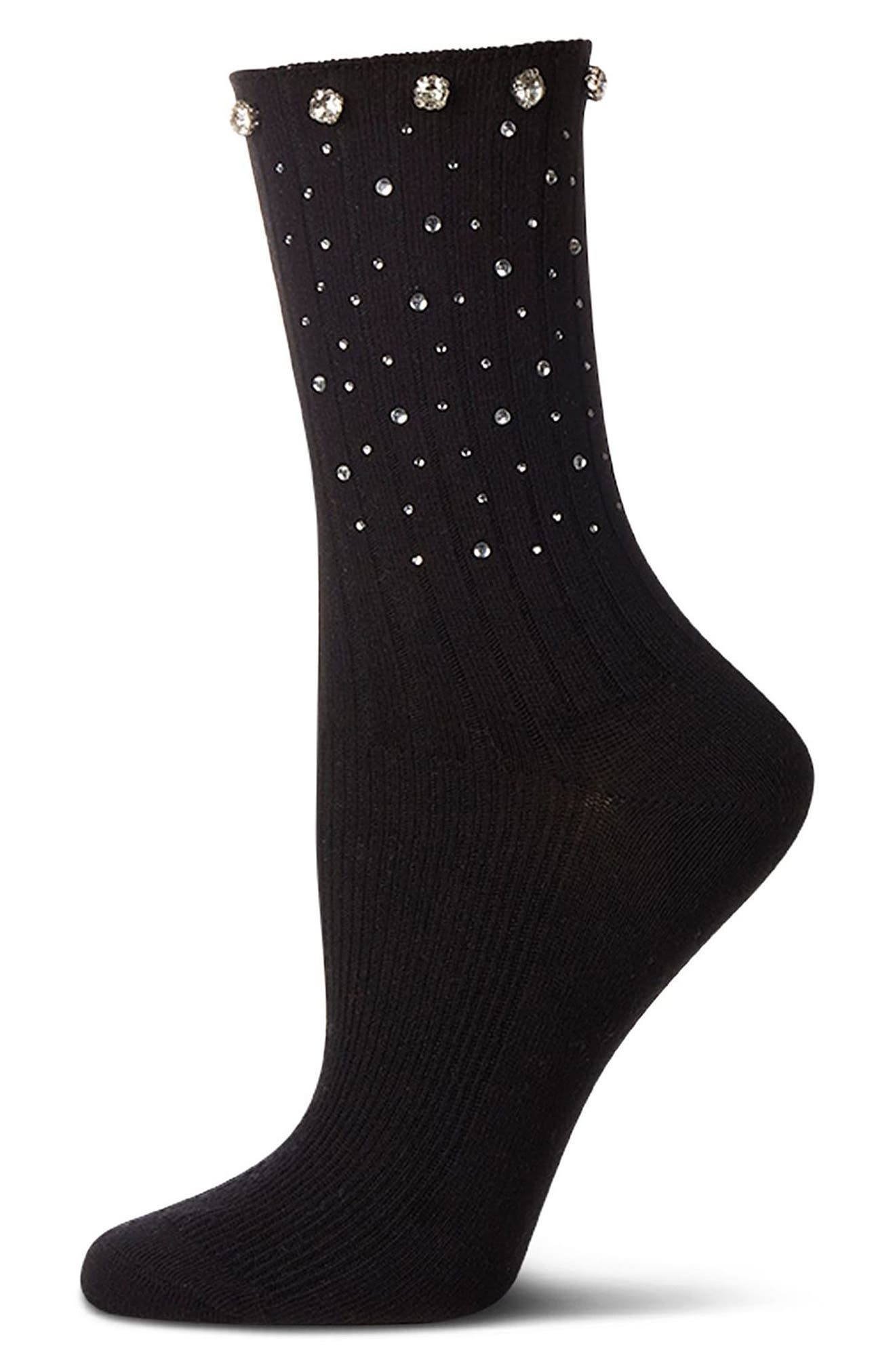 MeMoi Rhinestone Rib Crew Socks