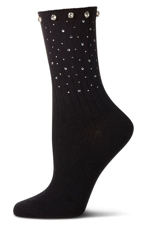 Rhinestone Rib Crew Socks