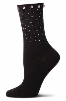 MeMoi Rhinestone Rib Crew Socks