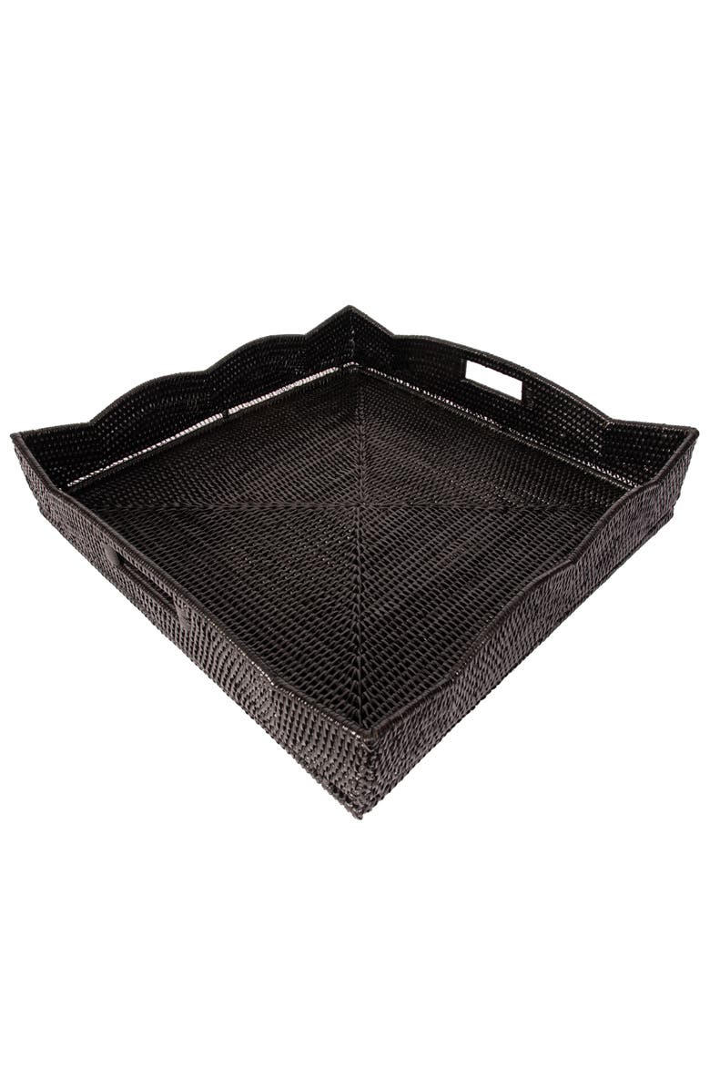 Artifacts Trading Company<sup>™</sup> Artifacts Rattan Scallop Collection Square Tray With Cutout Handles, Alternate, color, Tudor Black