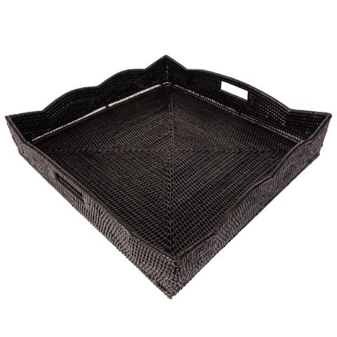 Artifacts Rattan Scallop Square Tray With Glass Insert