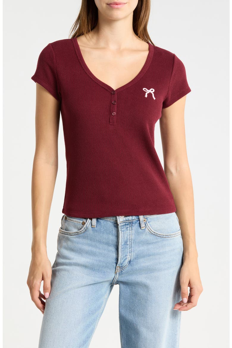 Ribbed Button Front Top, Main, color, TAWNY PORT