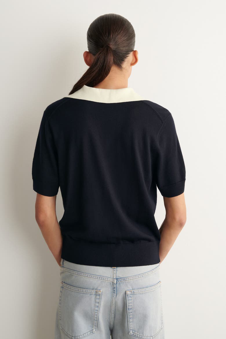 Merino Wool Layered Polo Shirt, Alternate, color, NAVY / WHITE