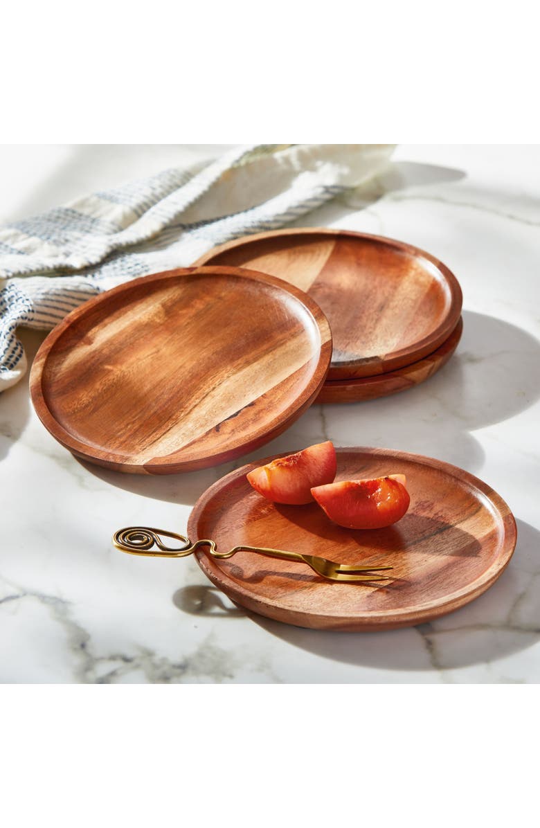 tag Acacia Wood Dining Plates Set of Four Natural Appetizer, Alternate, color,
