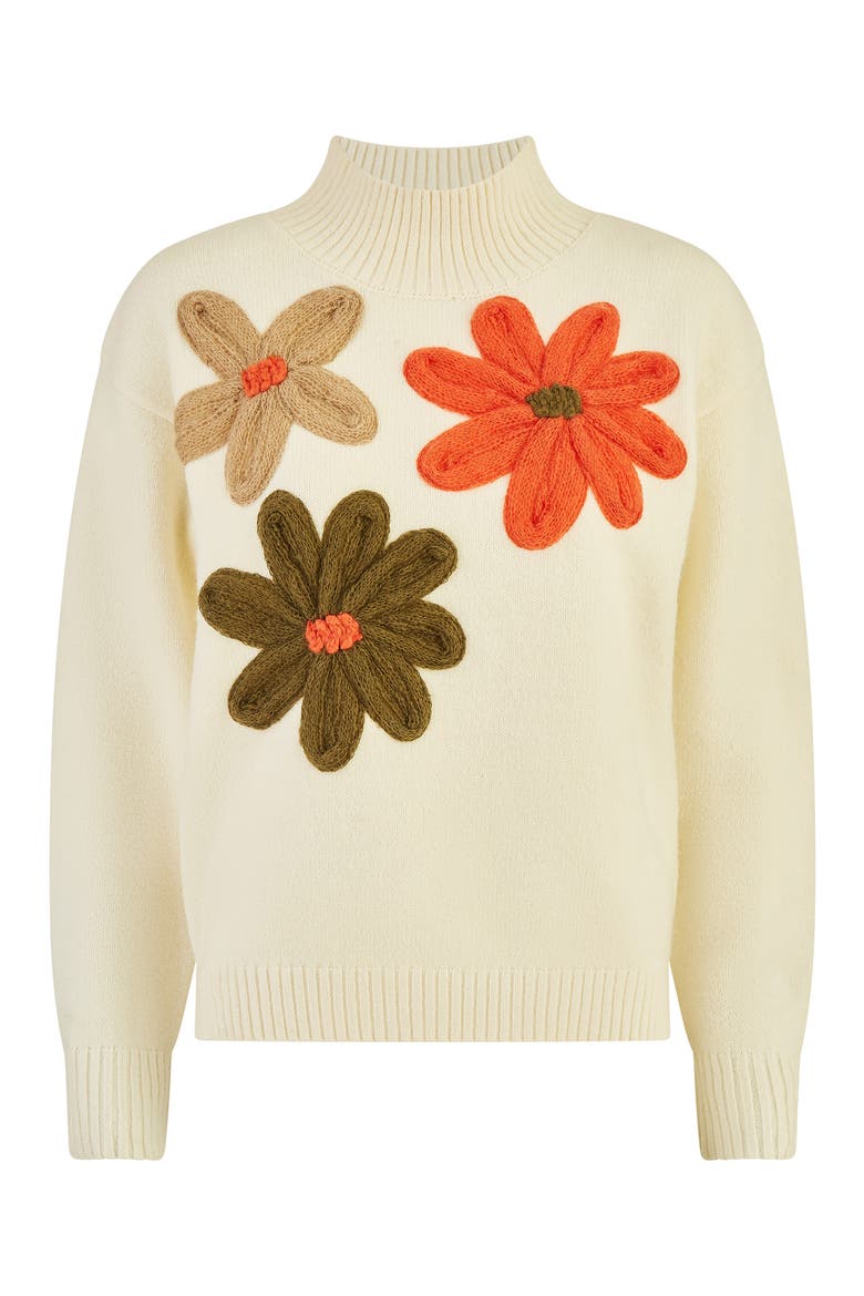 Floral Detail High Neck Knit Sweater, Alternate, color, Ivory