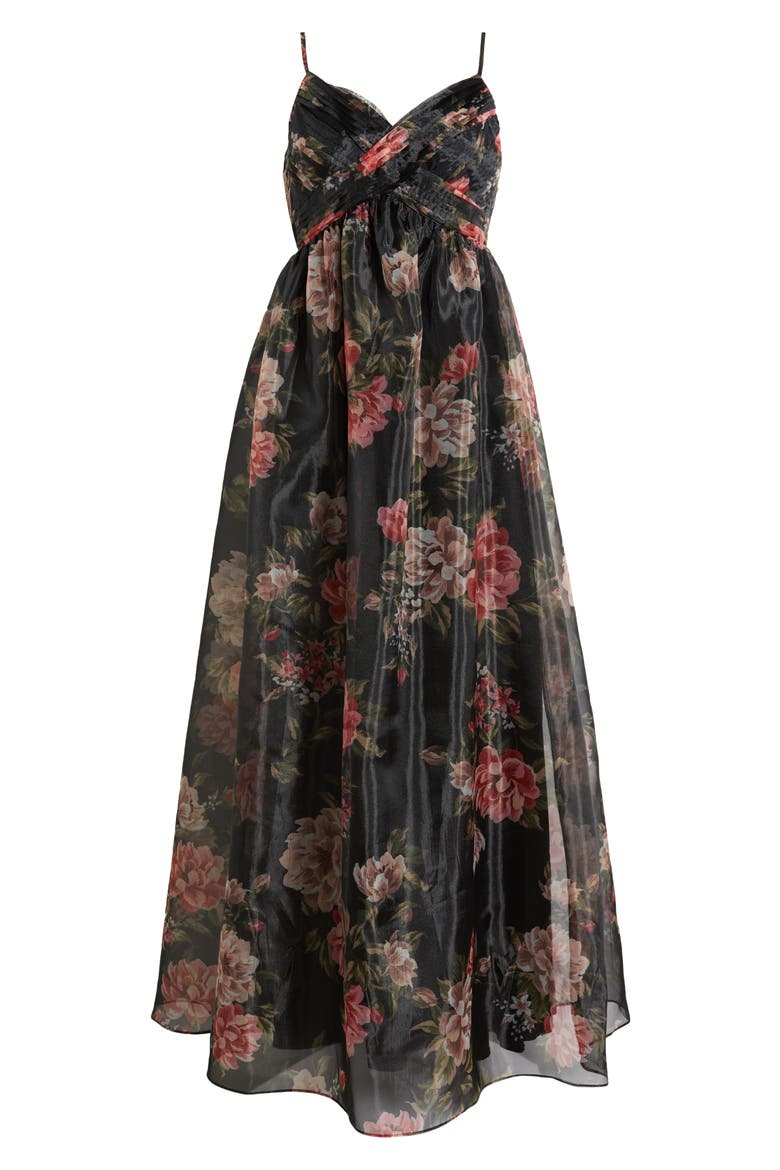 Truly Extraordinary Organza Cocktail Maxi Dress, Alternate, color, BLACK/ RED/ GREEN/ BLUSH