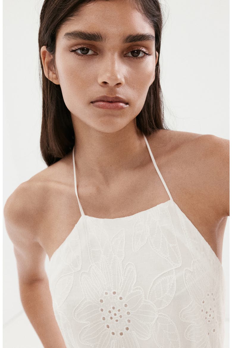 Embroidered Cotton Halter Dress, Alternate, color, OFF WHITE