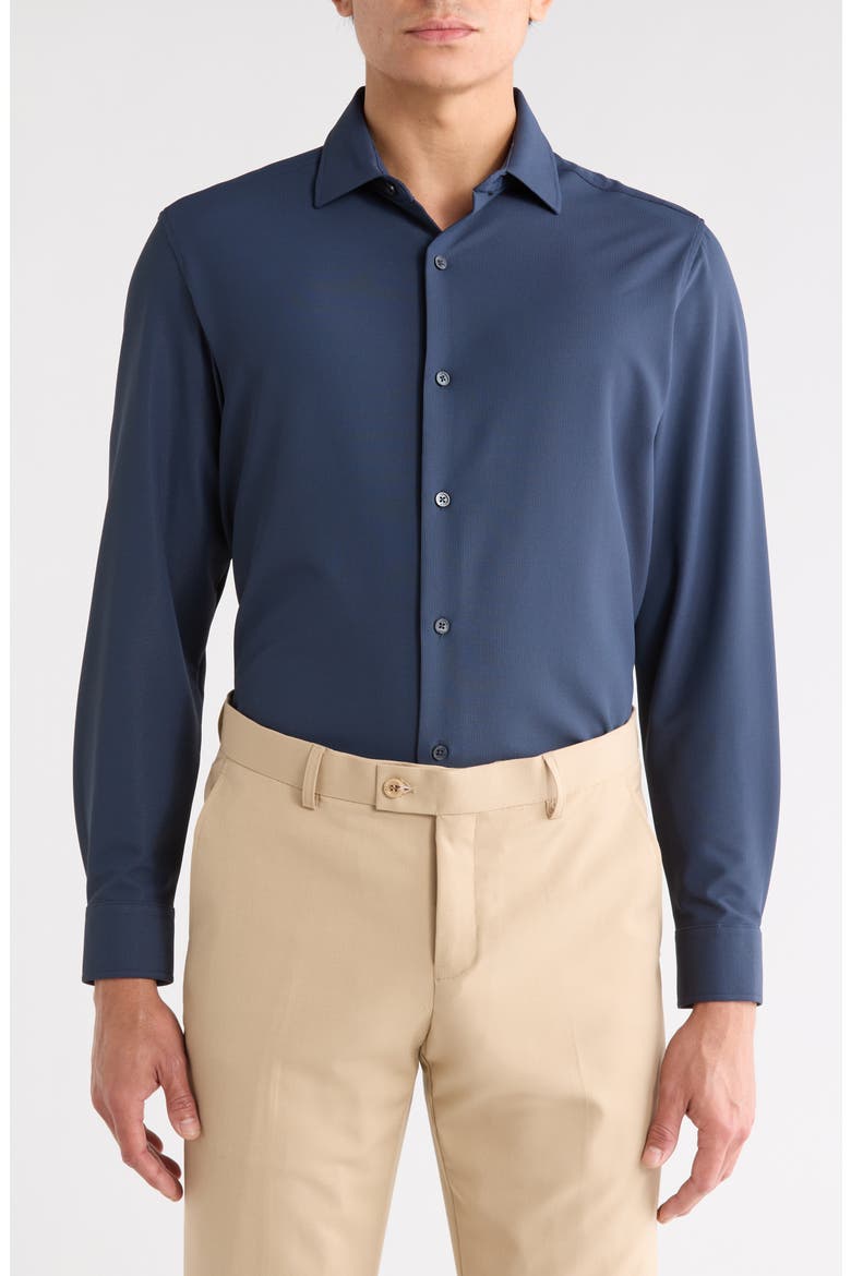 Slim Fit Performance 4-Way Stretch Dress Shirt, Main, color, NAVY
