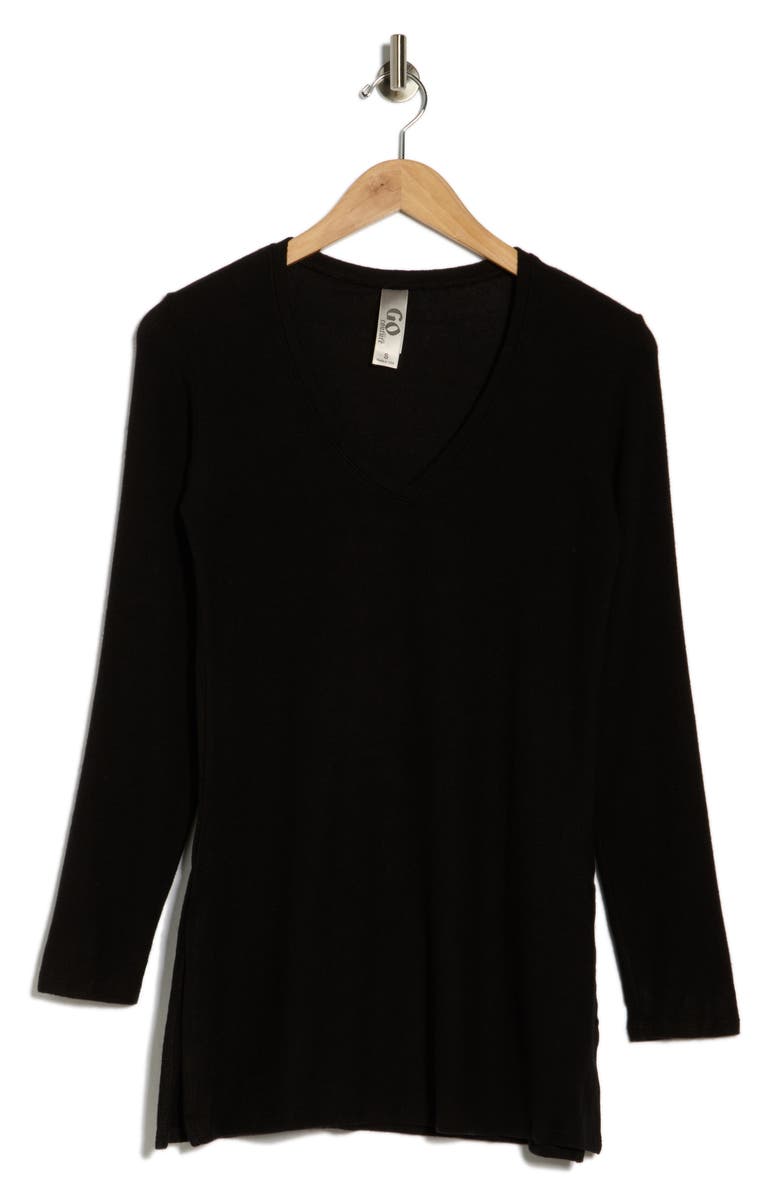 GO COUTURE V-Neck Tunic Sweater, Main, color, Black