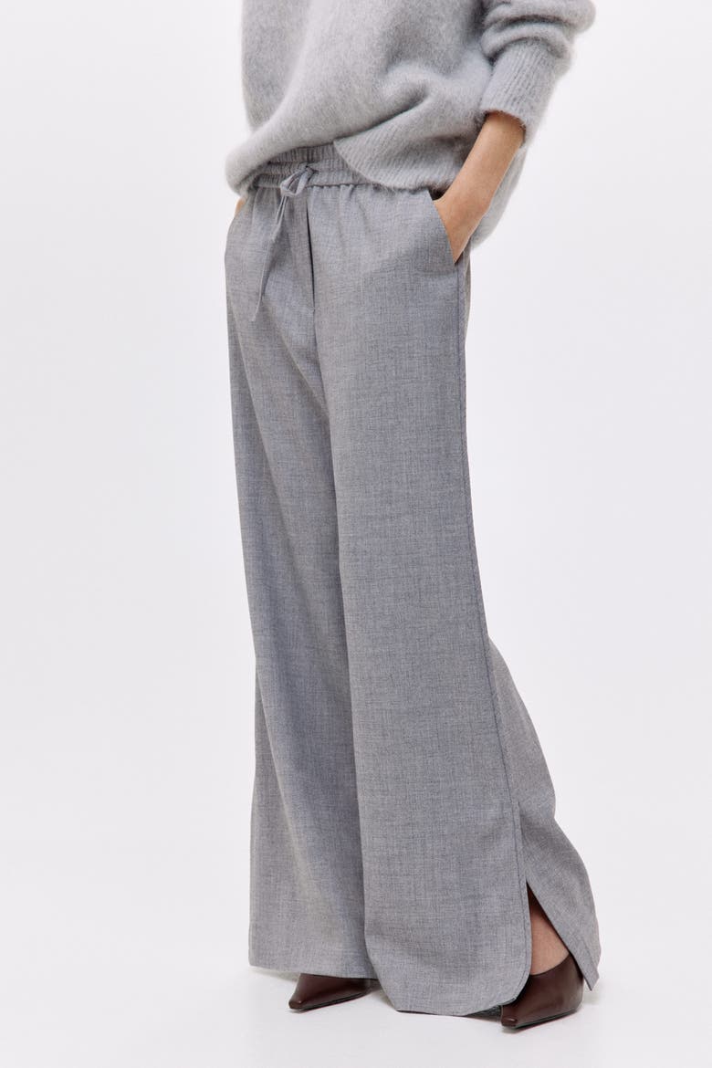 Flared Drawstring Trousers, Alternate, color, Gray melange