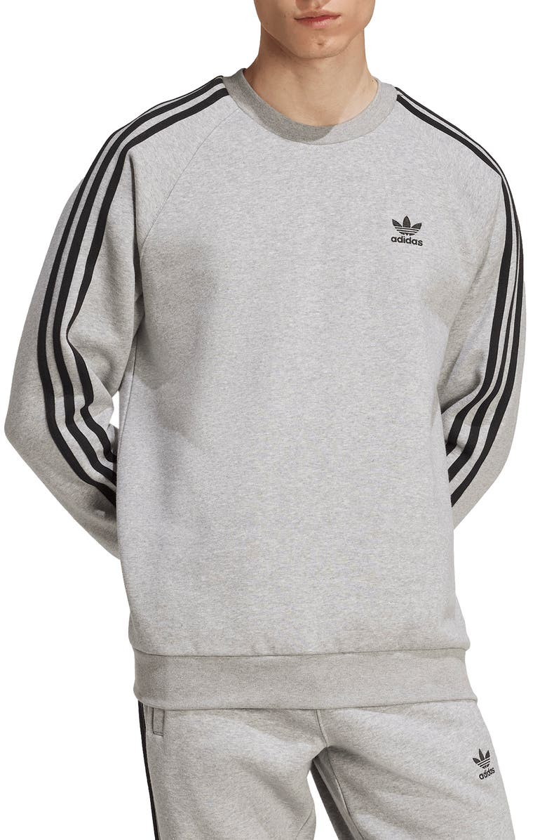 adidas Adicolor 3-Stripes Trefoil Logo Fleece Sweatshirt, Main, color, Medium Grey Heather/ Black