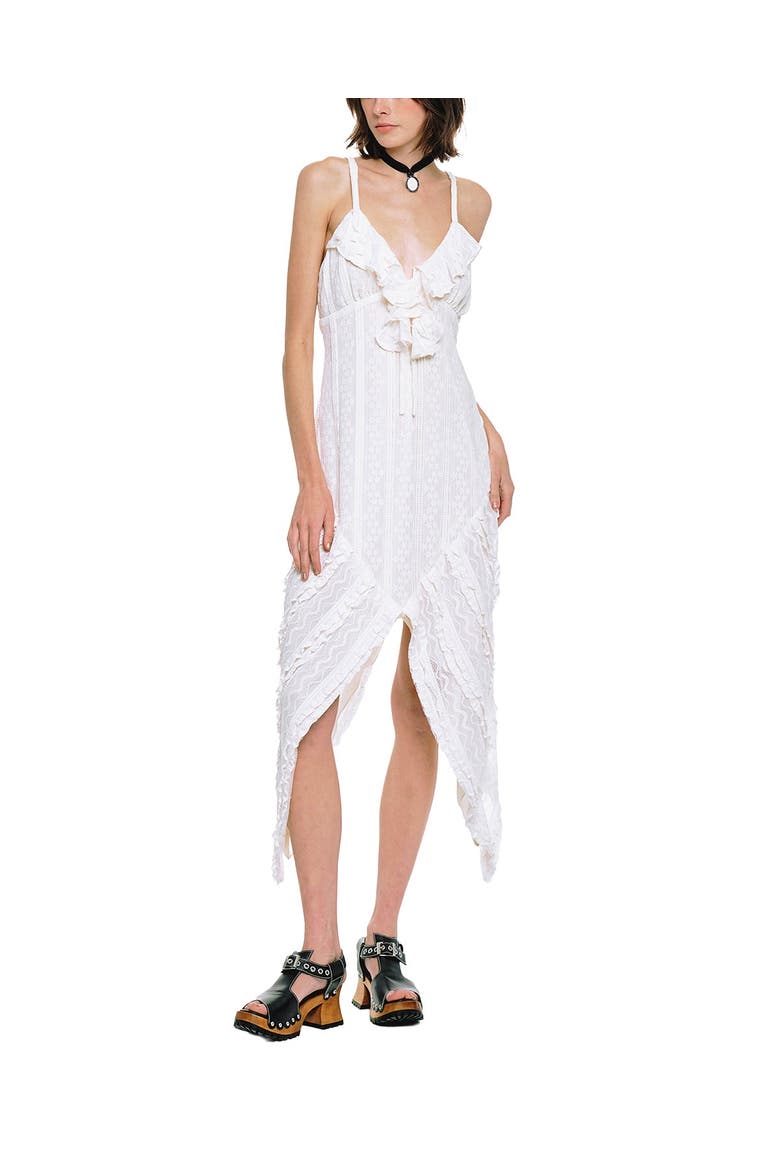Floral Ruffle Stretch Lace Handkerchief Dress, Alternate, color, Cream