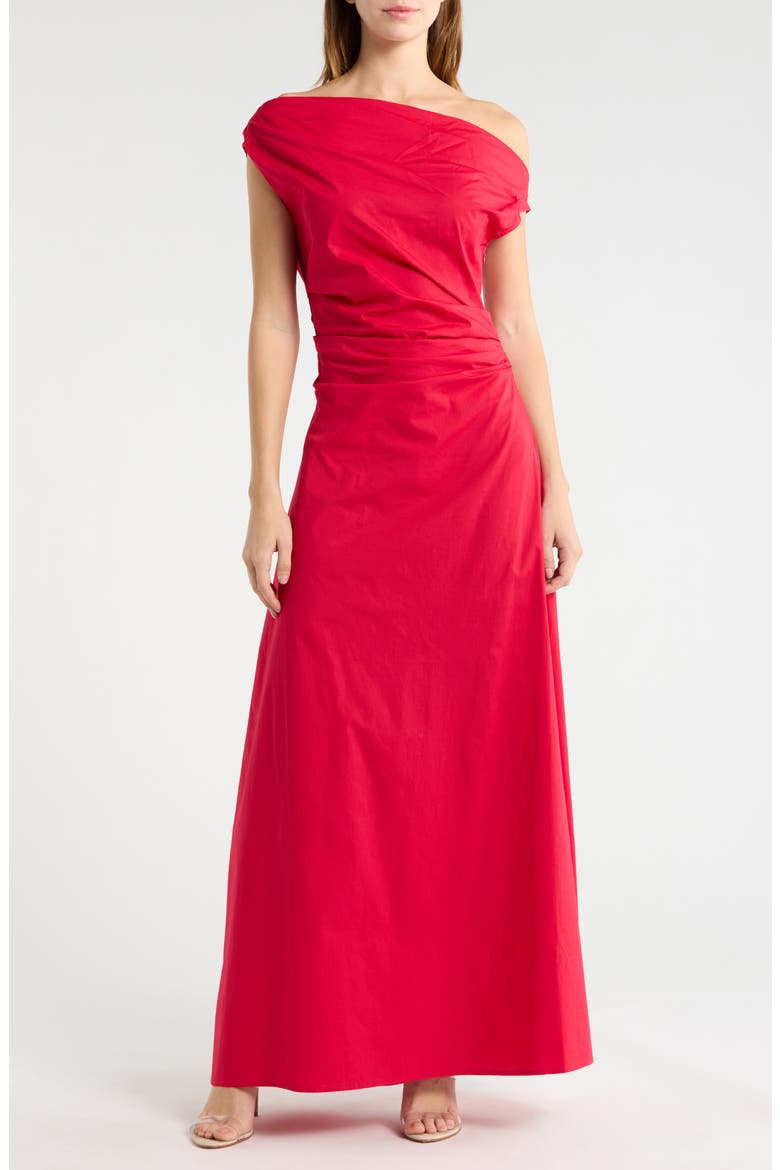 Phare One-Shoulder Stretch Cotton Maxi Dress, Main, color, CHERRY
