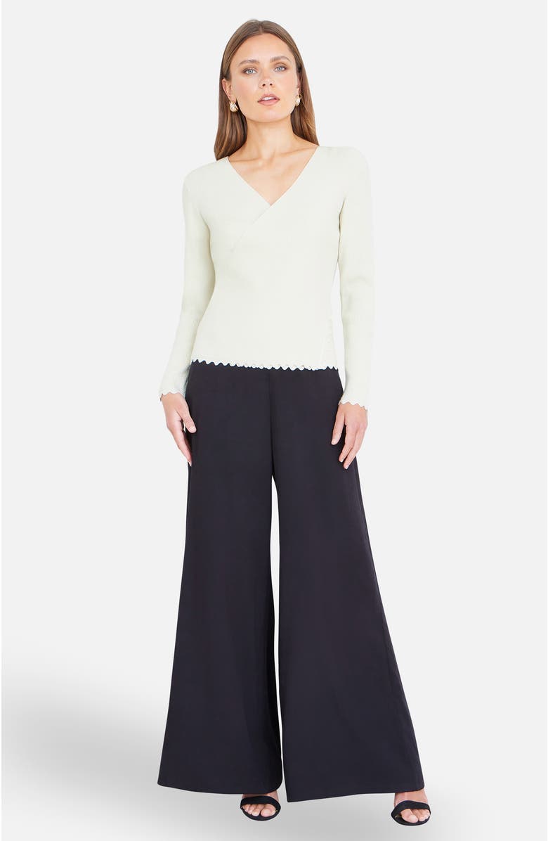 Yumi Metallic Thread Rib Wrap Knitted Top, Alternate, color, Ivory