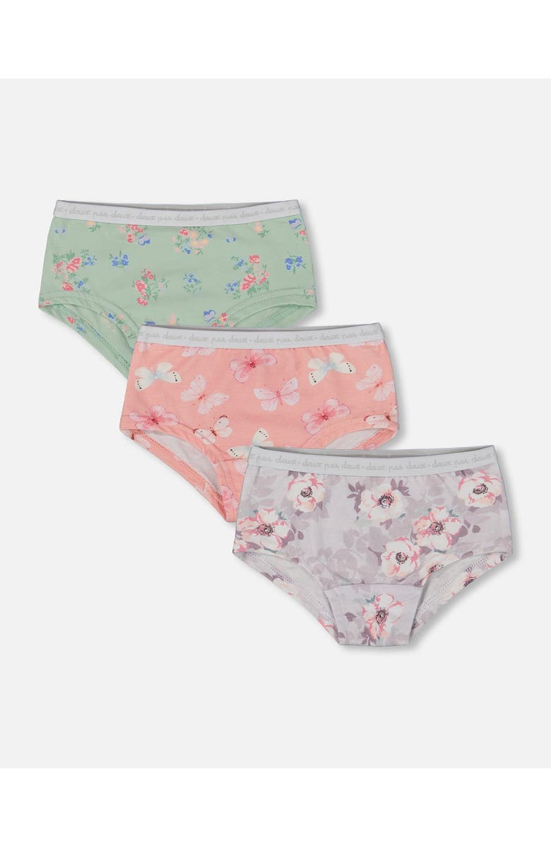 Deux par Deux Girl's Printed Organic Cotton Boyshort Underwear (Pack Of 3) Multicolored, Main, color, Multicolored