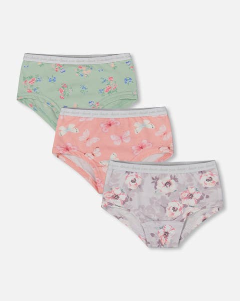 Girl's Printed Organic Cotton Boyshort Underwear (Pack Of 3) Multicolored