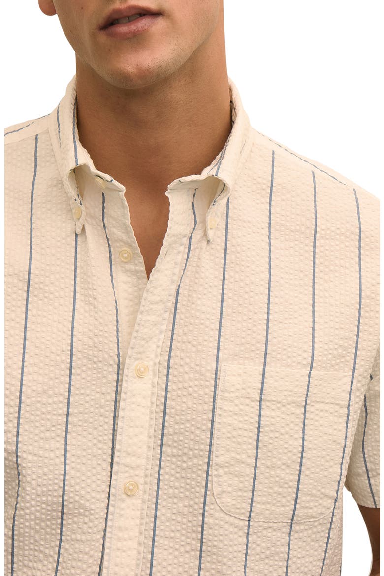 Stripe Short Sleeve Stretch Seersucker Button-Down Shirt, Alternate, color, PINSTRIPE