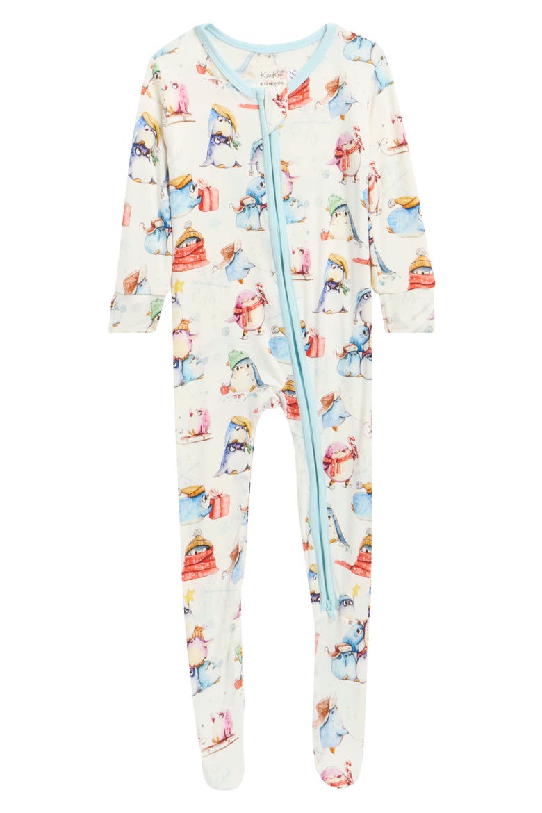 Two-Way Zip Footie, Main, color, NATURAL SILLY PENGUINS