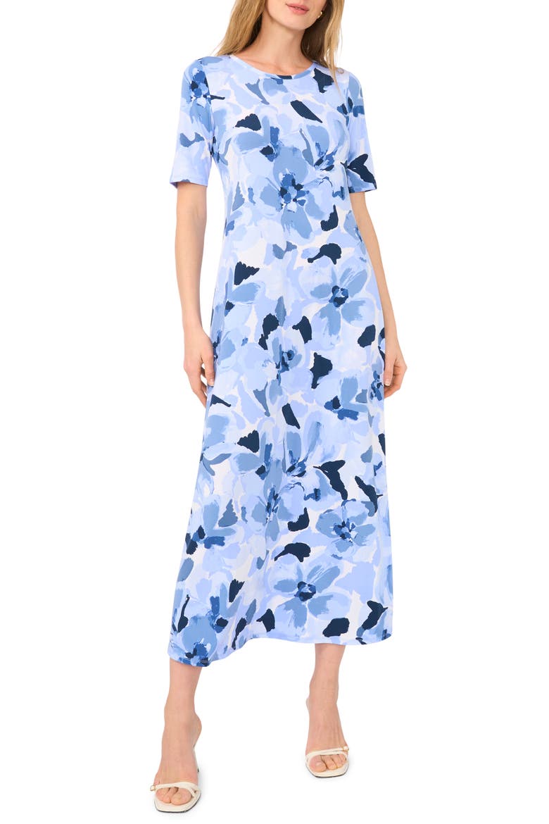 Floral Crewneck Maxi Dress, Main, color, BLUE NIGHT